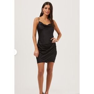 ASTR The‎ Label Black Cowl Neck Sleeveless Ruched Mini Dress